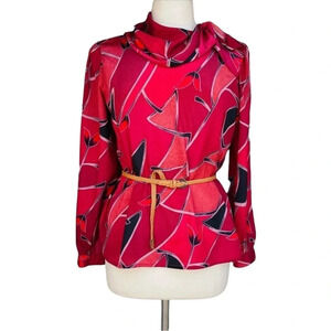 PYKETTES Women’s Size 10 Magenta Long Sleeve Vintage Tie Neck Blouse